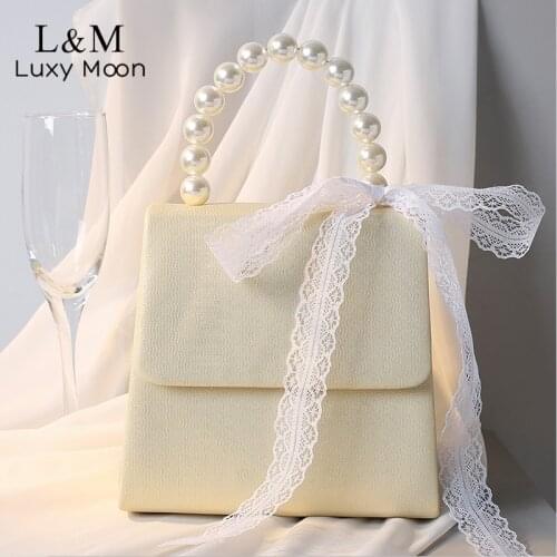 Pearl Luxury Designer Handbag Clutch Bag For Women Beading Evening Bag New Wedding Party Lace Bow Shoulder Sac Small Purse X472H
