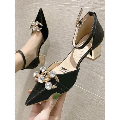 Baotou rhinestone pointed toe all-match temperament ladies high heels exquisite summer new casual trend sandals
