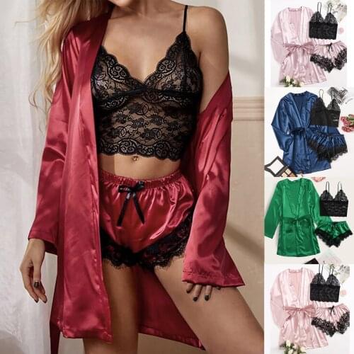 WomenS Pajamas Set Large Size Sexy Lingerie Silk Robe Satin Bathrobe Pajamas Pajamas Set Different Models халаты женские 40