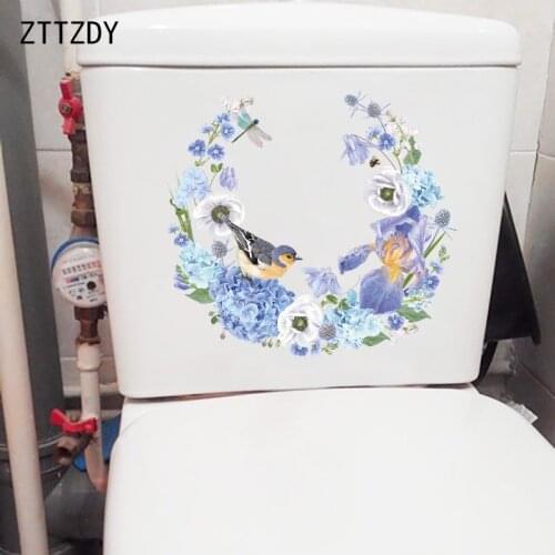 ZTTZDY 23.8CM×21.9CM Blue Wreath Modern Art Home Room Wall Stickers Bathroom Toilet Decoration T2-0837