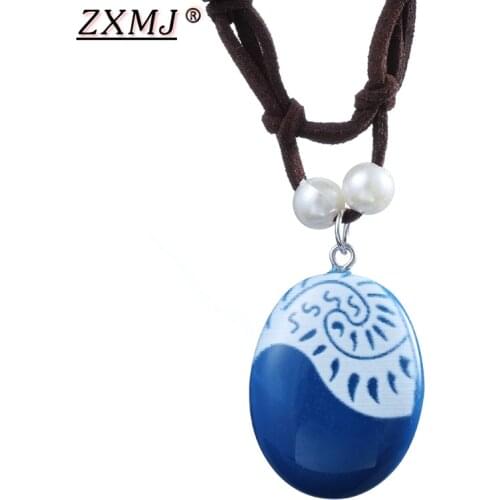 ZXMJ Moana Ocean Necklace Pendant Rope Leather Suede Pearl Chain Blue Stone Necklaces Princess Moana Jewelry Gifts for Women