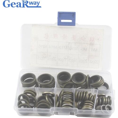 100pcs Bonded Washer Kit Gasket Metal Rubber Oil Resistance 6mm-16mm sizes Combined Washer Seal Ring Set for Replacement Repair