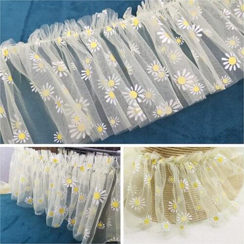 15cm Pleated Yellow Daisy Mesh Lace Fabric Ruffle Folded Trim Ribbons DIY Sewing Guipure Dress Curtain Tassel Fringe Hem Decor