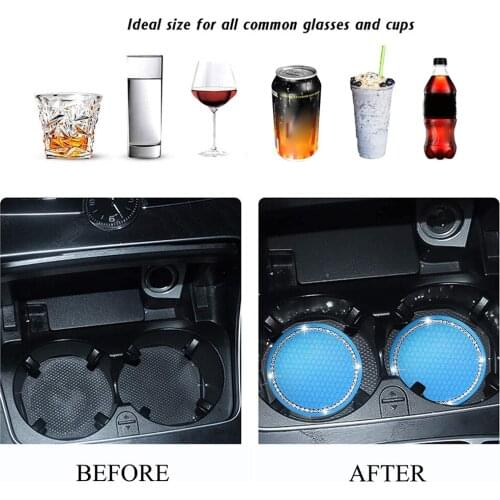 2pcs Car Cup Mat Rhinestones Coaster Anti-Slip Water Cup Pad Bottle Holder Mat for Car Interior Decoration Styling Accessories