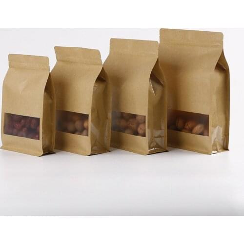 500pcs/lot Thickened octagonal sealing window kraft paper bag red dates walnut dried fruit food self-supporting ziplock bags