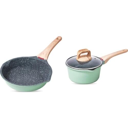 Non Stick Frying Pan with Wooden Handle Cooking Pot Set Breakfast Crepe Maker Pan Cookware Saucepan Ramen Milk Pot