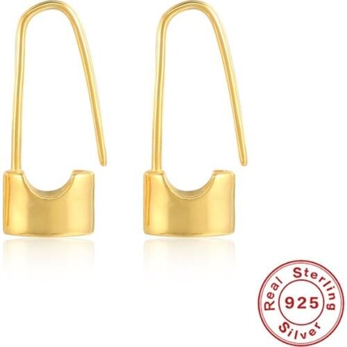 CANNER 925 Sterling Silver Earrings For Women Men Exaggerated Retro Safety Pin Minimalist Huggie Hoop Earrings Party Jewelry