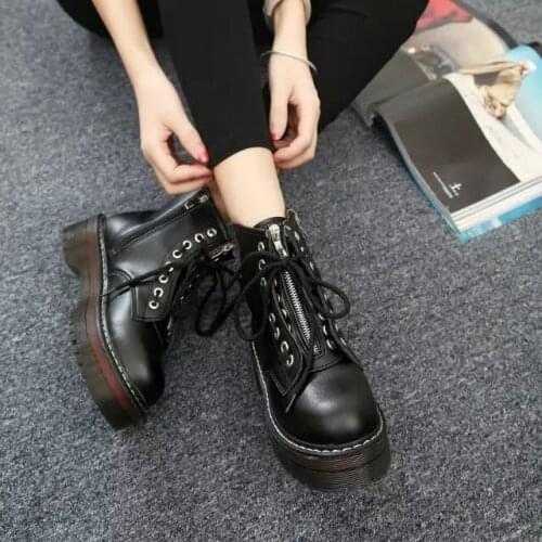 Retro British style Oxford high-top thick-soled Martin boots platform zipper lace up high tide boots womens leather boots