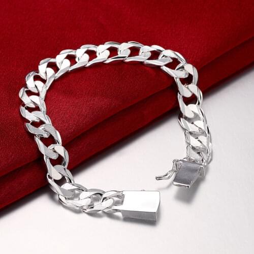 New Fashion Jewelry 925 Sterling Silver 10 mm Square Buckle Sideways Chain Bracelet For Unisex Man Women Christmas Gift LXH