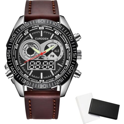 Latest Luxury Brand Watches Mens Chronograph Business Analog Digital Leather Watch Men Waterproof Watch Relogios Masculinos 2020