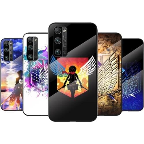 Tempered Glass Cover Anime Attack On Titan For Huawei Honor 30 20 10 9X 8X Pro Plus Lite Shockproof Shell Phone Case