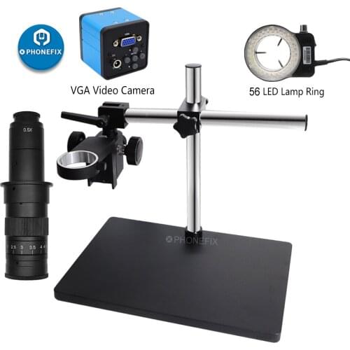 HDMI Microscope Bracket Set HD 60F/S VGA 38MP HDMI Digital Microscope Camera + 200X C Mount Lens 56 LED Ring Light Phone Repair