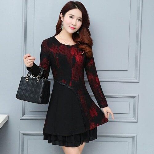 Clobee 2020 Womens patchwork retro vestido hiver ruffle short mini dress elegant plus size femme work jurken dentelle robe P193