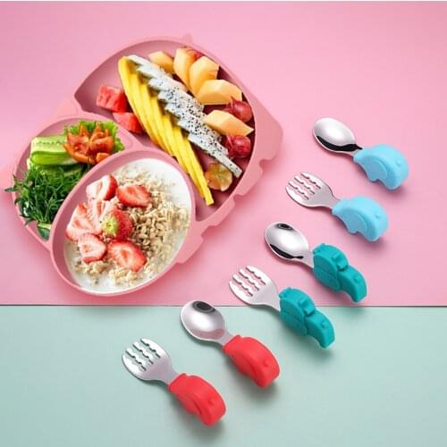 Baby Tableware Learn Eating Training Spoon Short Spoon Fork Set Infant Tableware Feeding Fork Baby Gadgets Childrens Cutlery