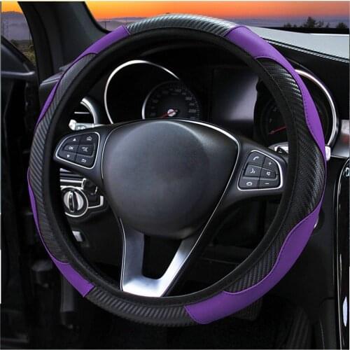 Breathable Car Steering Wheel Cover Carbon Fiber PU Leather Steering Covers Suitable for 37-38cm Anti Slip Auto Decoration