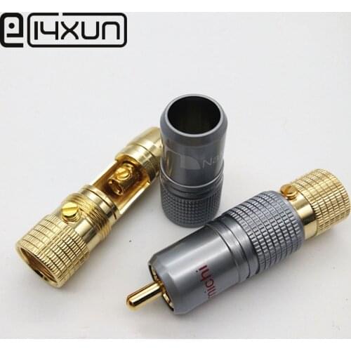 EClyxun 2Pcs/lot High Quality NAKAMICHI 10mm Gold Plated RCA Plug Locking Non Solder Plug RCA Coaxial Connector