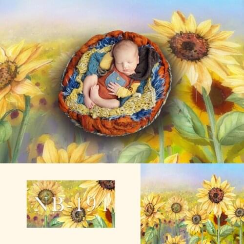 Oil Painting Sunflowers Birthday Backdrop for Photography Newborn Kids Portrait Photo Background Vintage Sunflower Props