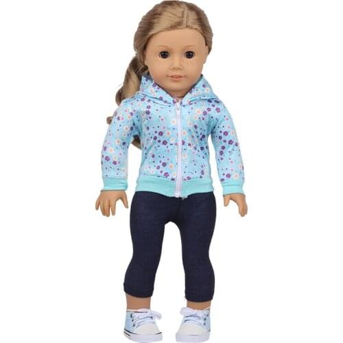 Personalized Doll Accessories 2 Pcs/Set Doll Clothes Blue Floral Jacket Pant For 18'' Doll & 43 cm New Born Baby Dolls Promotio