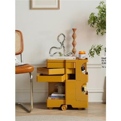 INS Popular Easy Move Storage Cabinet Vintage Living Room Rotatable Bedside Table with Wheels Mobile Trolley Big Space
