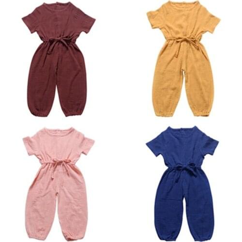 2019 Infant Toddler Baby Boy Girl Clothes Summer Spring Romper Playsuit Casual Short Sleeve Clothes Solid Outfits 0-4Y linen