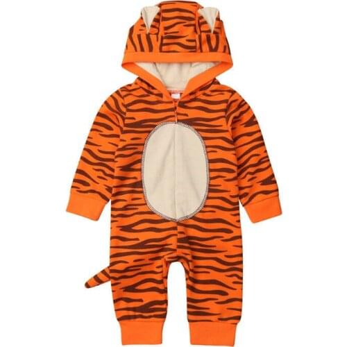 Newborn Baby Boy Girl Hooded Rompers Cute Cartoon 3D Tiger Outfits Jumpsuit Cotton Clothes 0-18M