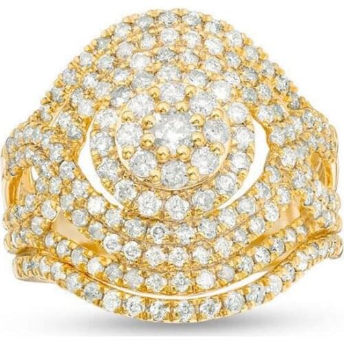 Classical Hot Fashion Jewelry 925 Sterling Silver&Gold Fill Pave White 3A Cubic Zircon Eternity Women Wedding Bridal Ring Set