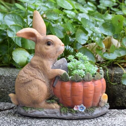 CREATIVE RABBIT DIGGING CARROT WITH SHOVEL RESIN SANTA FLOWER POT ANIMAL STATUE GARDEN DECORATIVE INDOOR OUTDOOR DECOR ORNAMENT