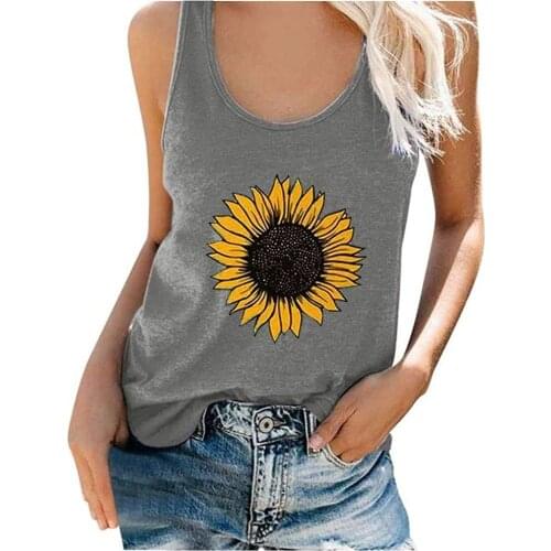 Funny Women Plus Size Workout Tank Tops Sunflower Print Graphic Sleeveless Scoop Neck Vest T Shirt Beach Tunic Shirts Summer