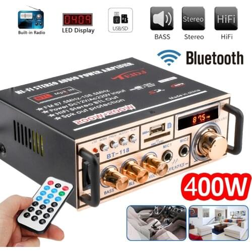 MiNI HIFI LCD Digital Bluetooth Audio Power Amplifier Car Bass Home Theater Amplificador Speaker Treble Control FM USB SD 400W