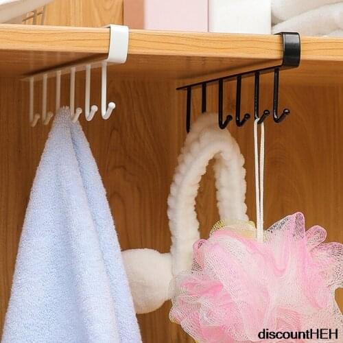 Multifunctional Kitchen Wrought Iron 6 With Seamless Nail-free Hook Cabinet Storage Rack Cup Towel Storage Rack