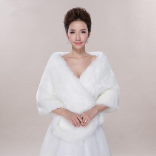 Fashion Warm Ivory Winter Shawl Bridal Jacket Wrap Wedding Faux Fur Shrug Coat