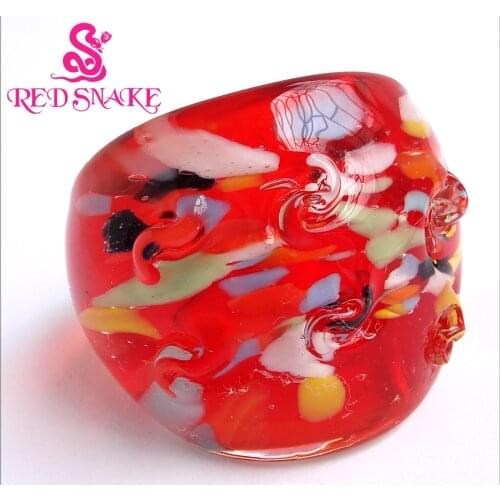 RED SNAKE Fashion Ring Handmade Raised Rivet Shape Red Murano Glass Ring No.E