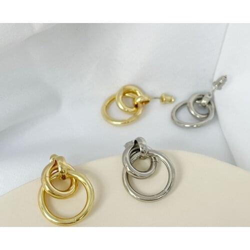 Trendy Gold Color Layered Round Earring for Woman Simple Big Small Circle Statement Drop Earrings Geometric Irregular Jewelry
