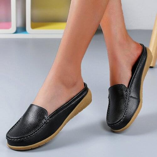 Fashion Womens Casual Shoes Plus Size Leather Comfortable Breathable Slip-on Outdoor Walking Leisure Shoes Loafers Footwear