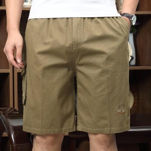 Summer New Casual Shorts Mens Classic Fit Oversized Short Solid 100% Cotton Standard Flat-Front Stretch Chino Beach Short