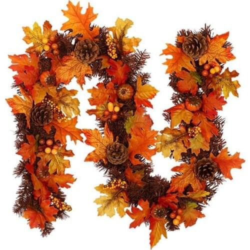 New Autumn Maple Leaf Garland Artificial Berry Maple Leaf Pine Cones Fall Rattan Home Door Wall Hanging Garland Decorations