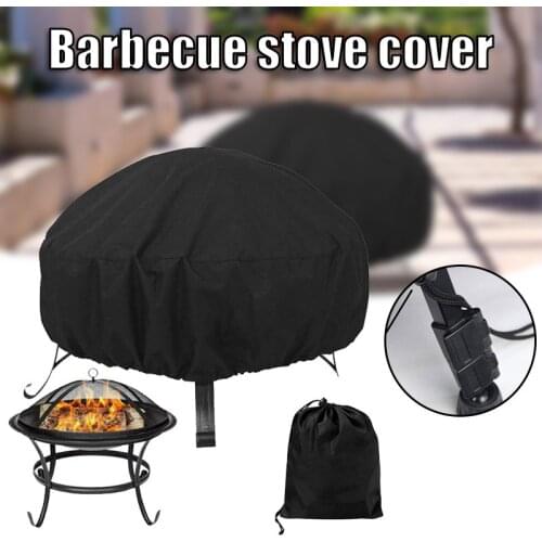 New Waterproof Patio Fire Pit Cover Black UV Protector Grill BBQ Shelter Outdoor Garden Yard Round Canopy Furniture Covers