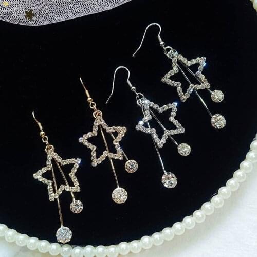 New Crystal Long Shiny Pentagram Star Pendant Tassel Drop Earrings for Women Elegant Exquisite Earings Fashion Jewelry