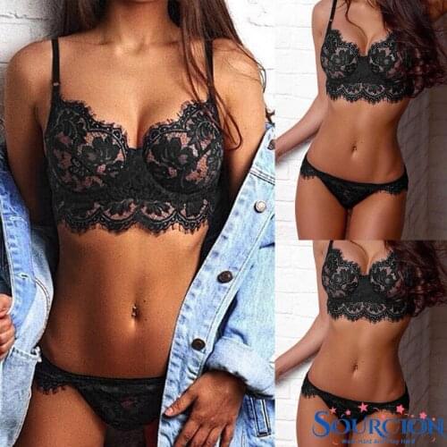 Sourcion New Hot Sexy Lace Lingerie Set Sexy Women Transparent Sleepwear Erotic Bra Thongs Underwear Suits Sexual Exotic Apparel