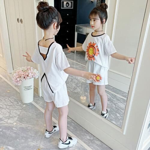 New Style Summer Girls Clothes Set T-shirt+Shorts 2Pieces For Age 3 4 5 6 7 8 9 10 11 12 13 Yrs Kids Fashion Girls Clothing Suit