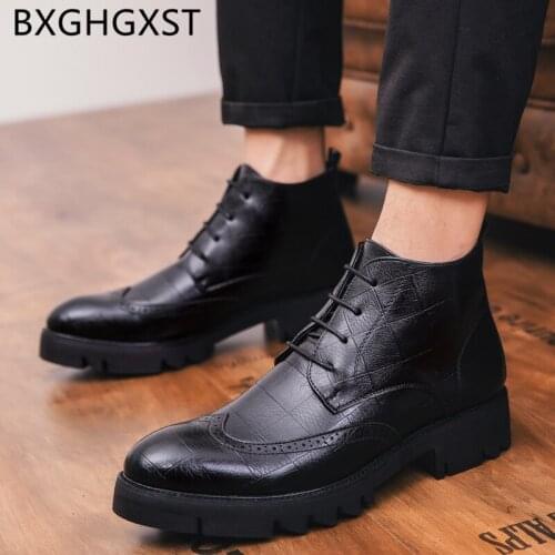 Office shoes mens dress boots Elevator shoes for men 2020 Business brown dress ankle boots men shoes leather black boots ayakkab