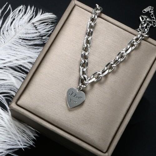ZMFashion Heart Pendant Necklaces Women Men Gold Color Link Chain Charm Stainless Steel Romantic Couple Jewelry Gifts