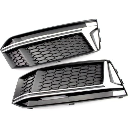 A Pair of Chrome Fog Light Cover Grille Silver Black Trim Grill Bezel Fit For AUDI A4 S4 S-Line B9 2016-18 Car Accessories