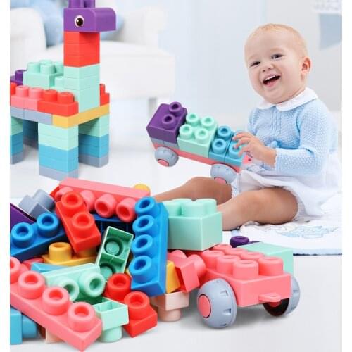 Safe Kids Early Education Puzzle DIY Non-toxic Can Bite Toys Ever-changing Assembled Soft Large Particles Soft Play Blocks