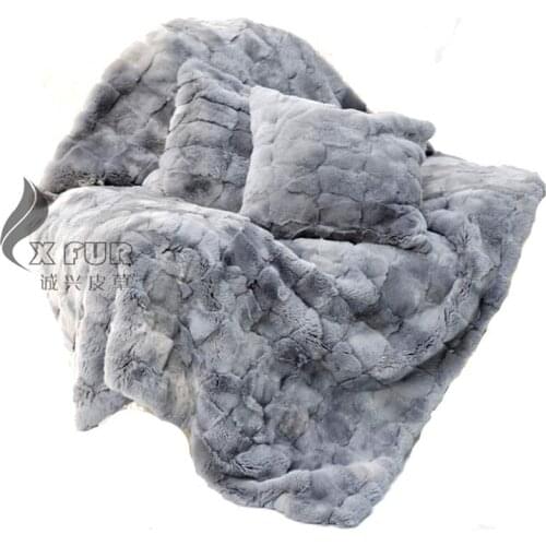 CX-D-65A 120X170 Home Decor Custom Made Patchwork Rex Rabbit Fur Throw Blanket