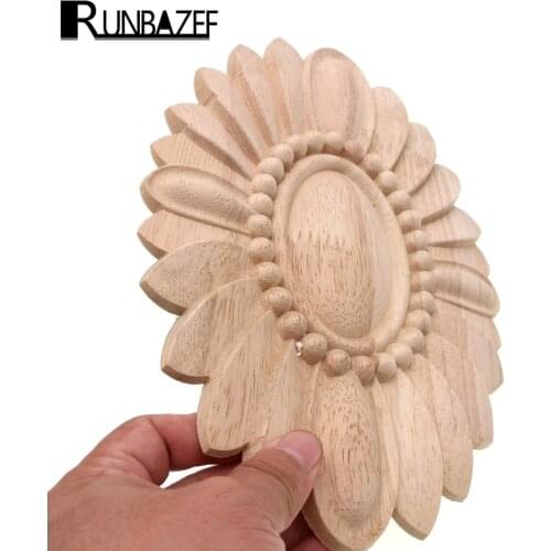 RUNBAZEF Wood Applique Furniture Accessories Wooden Oval Solar Gate Flower Craft Wedding Decoration Home Decor Miniature