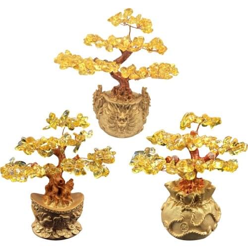 Bonsai Sculpture Crystal Money Tree Gemstone Fengshui Wealth Lucky Tree for Home Office Decoration Ornaments
