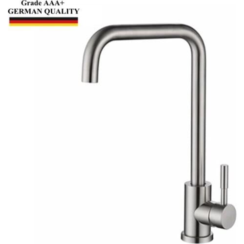 Kitchen Sink Faucet Single Handle SUS304 Brushed Stainless Steel 360 Rotation Cold and Hot Water Mixer Tap Single Hole
