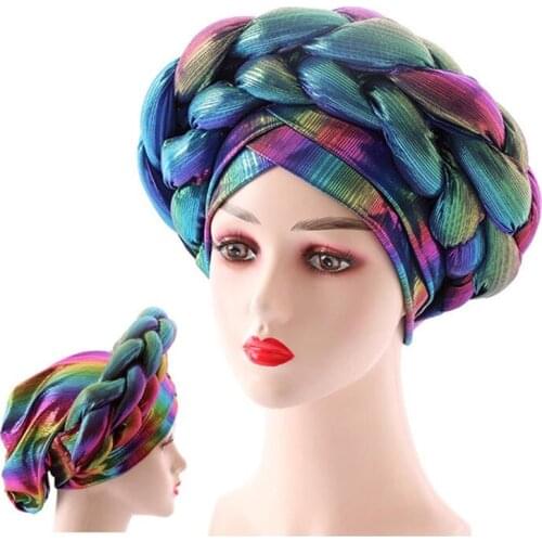 African Double Braid Turbans For Women Auto Gele Headties Nigerian Female Turban Caps Cross Ready To Wear Head Wraps Bonnet