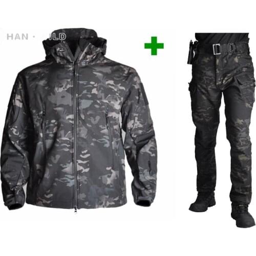 Outdoor Army Tactical Sharkskin Softshell TAD Jacket + Pants Camouflage Hunting Hiking Camping Clothes Windproof Coats S-XXXL